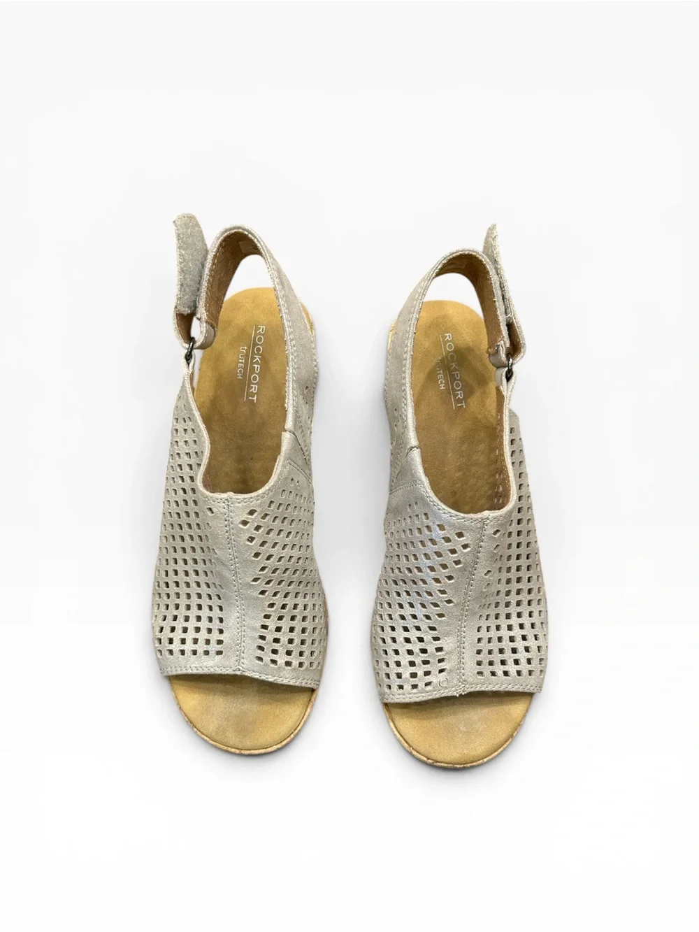 Rockport Briah Perf Sling Wedge Sandal in Taupe Leather Women’s Size 5